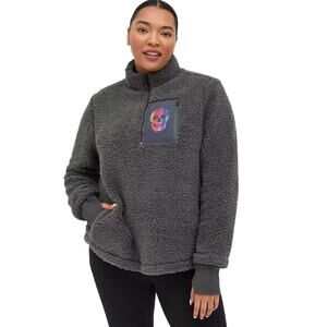 Torrid Grey Sherpa Half Zip Thumbhole Sleeve Half Zip Fleece Sweater Size 3X